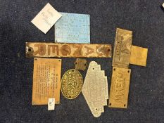 Mixed Lot various printing blocks and plaques to include brass plaque from a Withers safe, small