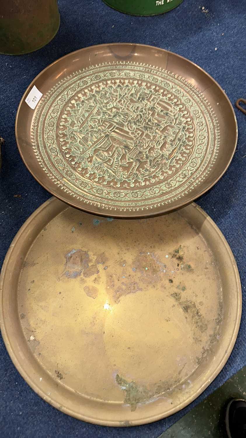 Two copper and brass serving trays