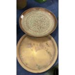 Two copper and brass serving trays