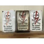 Three Polish electrical danger signs