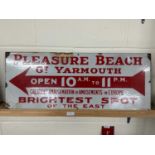 Directional metal sign for Pleasure Beach Great Yarmouth "Brightest Spot of the East"