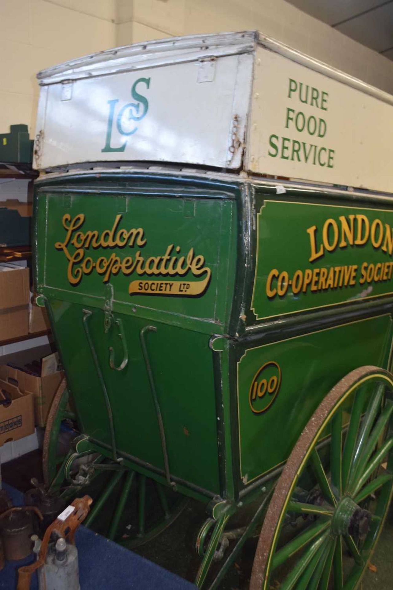 London Co-Operative Society Ltd, a Pure Food Service, green painted single axle handcart with - Bild 3 aus 3