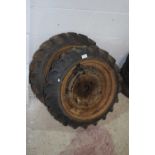 A pair of implement wheels and tyres