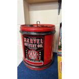 A vintage barrel Marvel Mystery Oil (empty), 5 gallon size, 34cm high