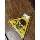 Triangular enamel Danger sign with skull and crossbones, 17cm high