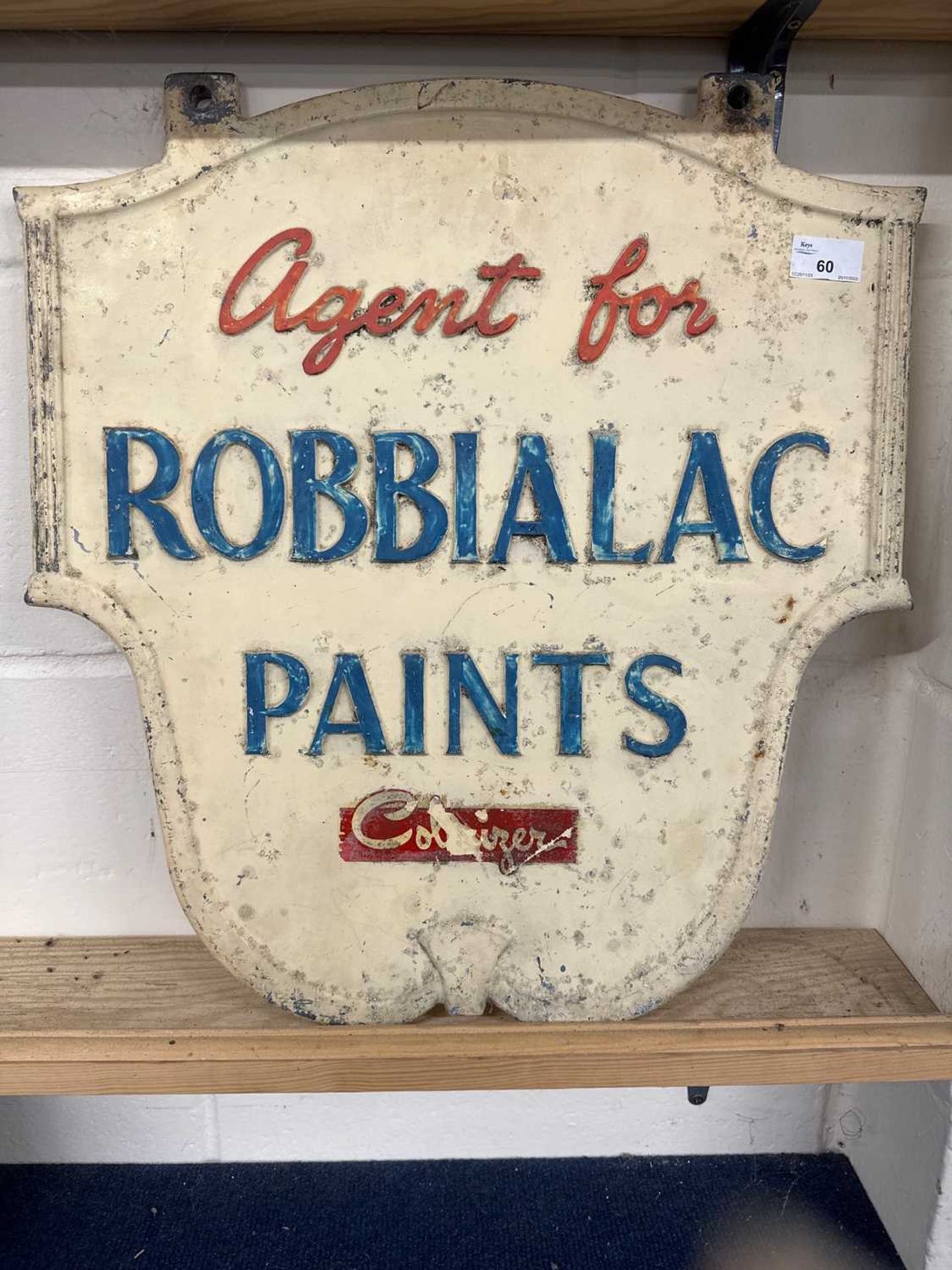 Cast aluminium hanging sign marked Agent For Robbialac Paints, 51cm high