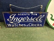 Hanging enamel sign 'Agents for Ingersoll watches and clocks'