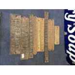 Group of various iron maker's plates for carts and implements to include R Hunt & Co, Burton of