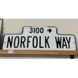 A pressed metal steet sign "Norfolk Way"