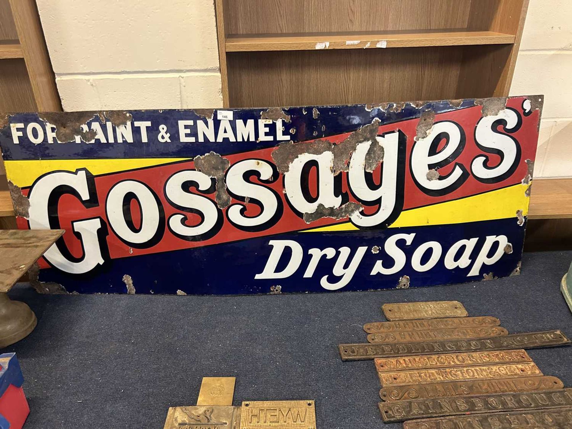 Large enamel signed 'Gossages Dry Soap', 145cm wide