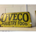 Enamel sign marked 'Uveco Poultry Food'