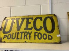 Enamel sign marked 'Uveco Poultry Food'