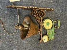 Reproduction cast metal wall bell with tractor mount