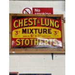Tin sign for Stothers Chest & Lung Mixture in wooden frame