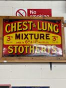 Tin sign for Stothers Chest & Lung Mixture in wooden frame