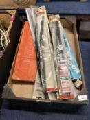 Box various vintage wiper blades, sun blind etc