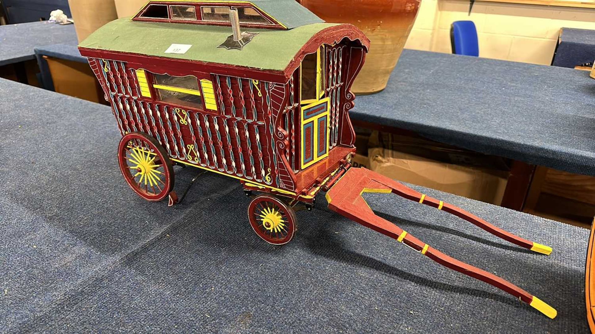 A scratch built model of a Romany caravan, 77cm long