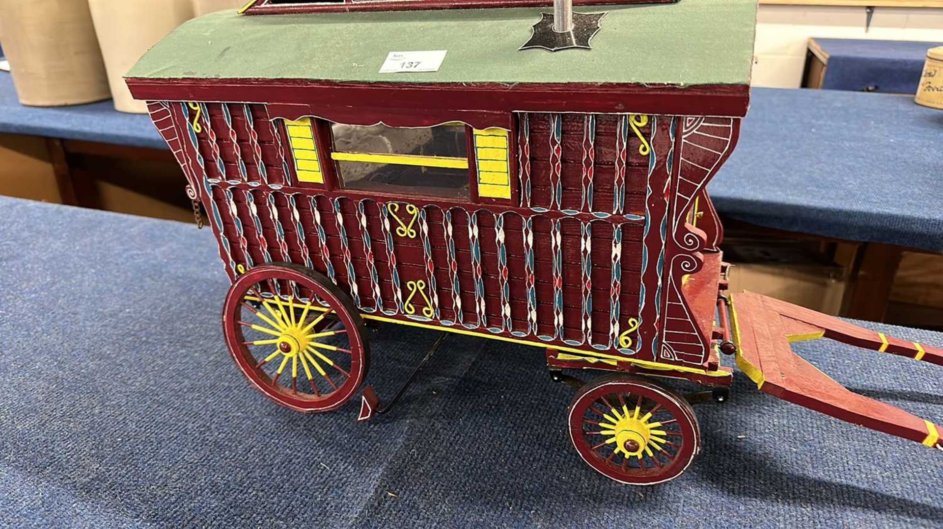 A scratch built model of a Romany caravan, 77cm long - Image 2 of 2