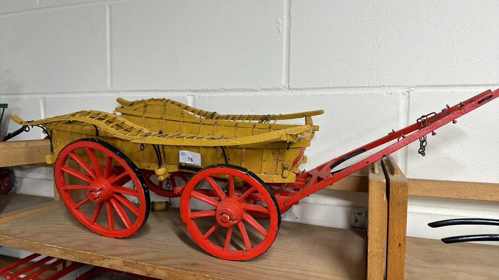 A scratch built model of an Oxford Wagon, painted in beige and red, approx 80cm long in total - Image 2 of 6