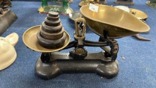 Vintage brass and iron Libra scales with iron weights