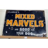 Enamelled promotional sign "Clarke's Mixed Marvels are good for your Dog"