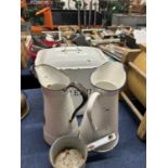 Enamel bread bin, two enamel jugs and a small enamel pan (4)