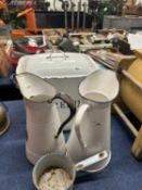 Enamel bread bin, two enamel jugs and a small enamel pan (4)