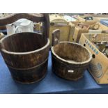 Antique wooden milking pail, together with a further wooden bucket