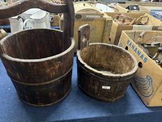 Antique wooden milking pail, together with a further wooden bucket