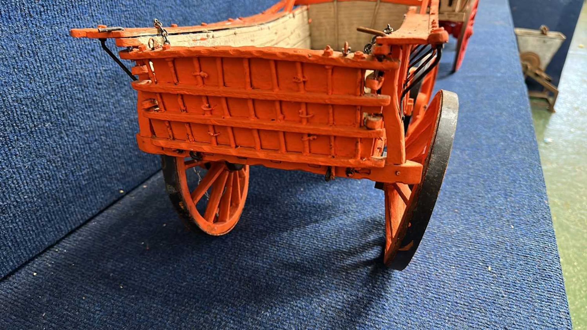 A scratch built model of a Northampton Wagon, painted in orange and black, approx 70c, long in - Image 6 of 8