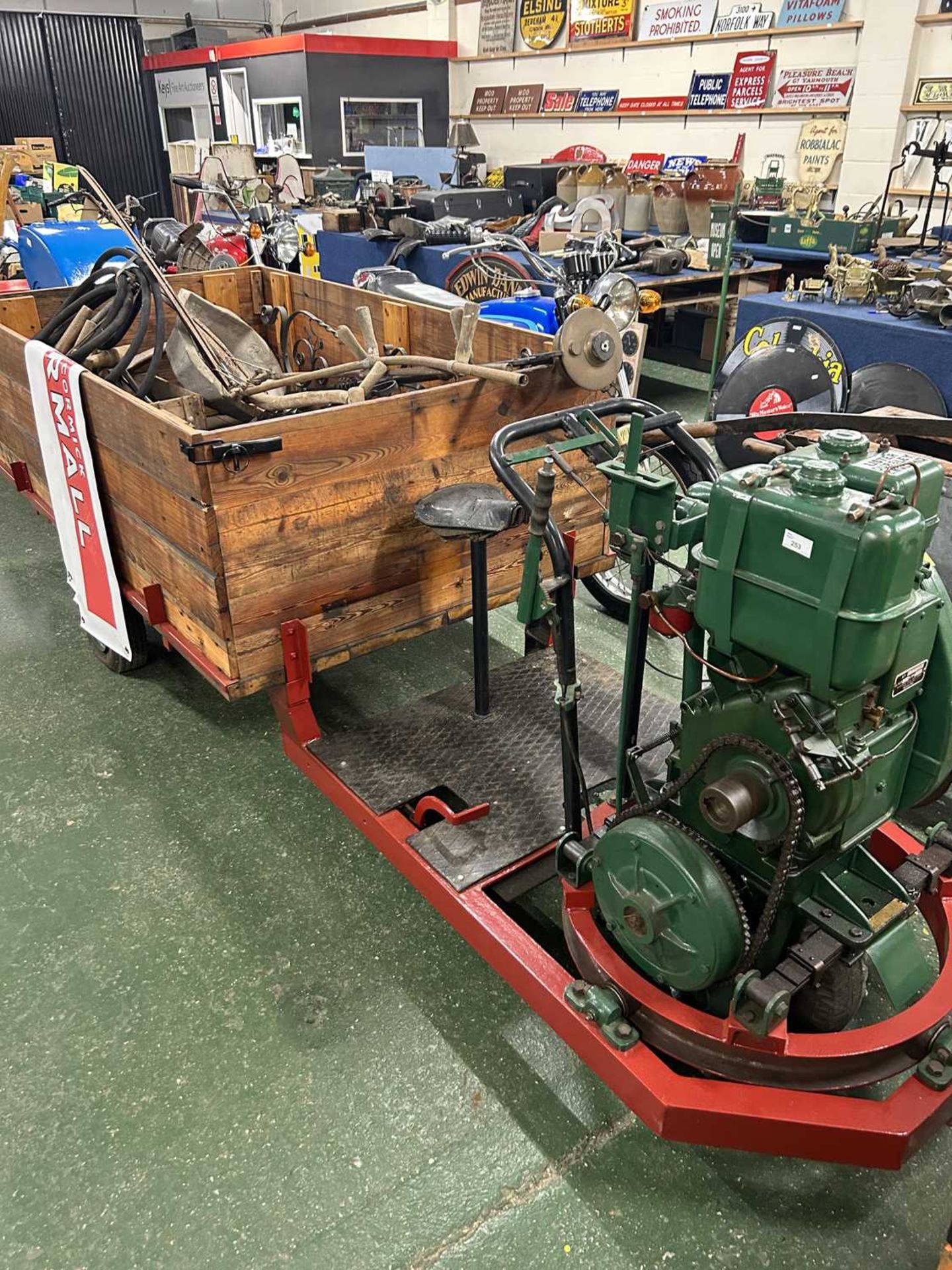 Vintage Lister Autotruck with rebuilt pine trailer, the engine marked to front 'LDG695' and