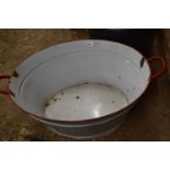 Large white enamel double handled pan