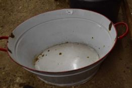 Large white enamel double handled pan
