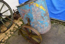 A galvanised and cast iron framed water cart