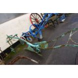 A Bedford horse drawn plough with blue painted iron frame