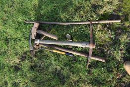 Mixed Lot: Various implements to include pick axes, sickle, iron lifting bar etc