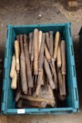 Large box of mixed chisels and other woodworking tools