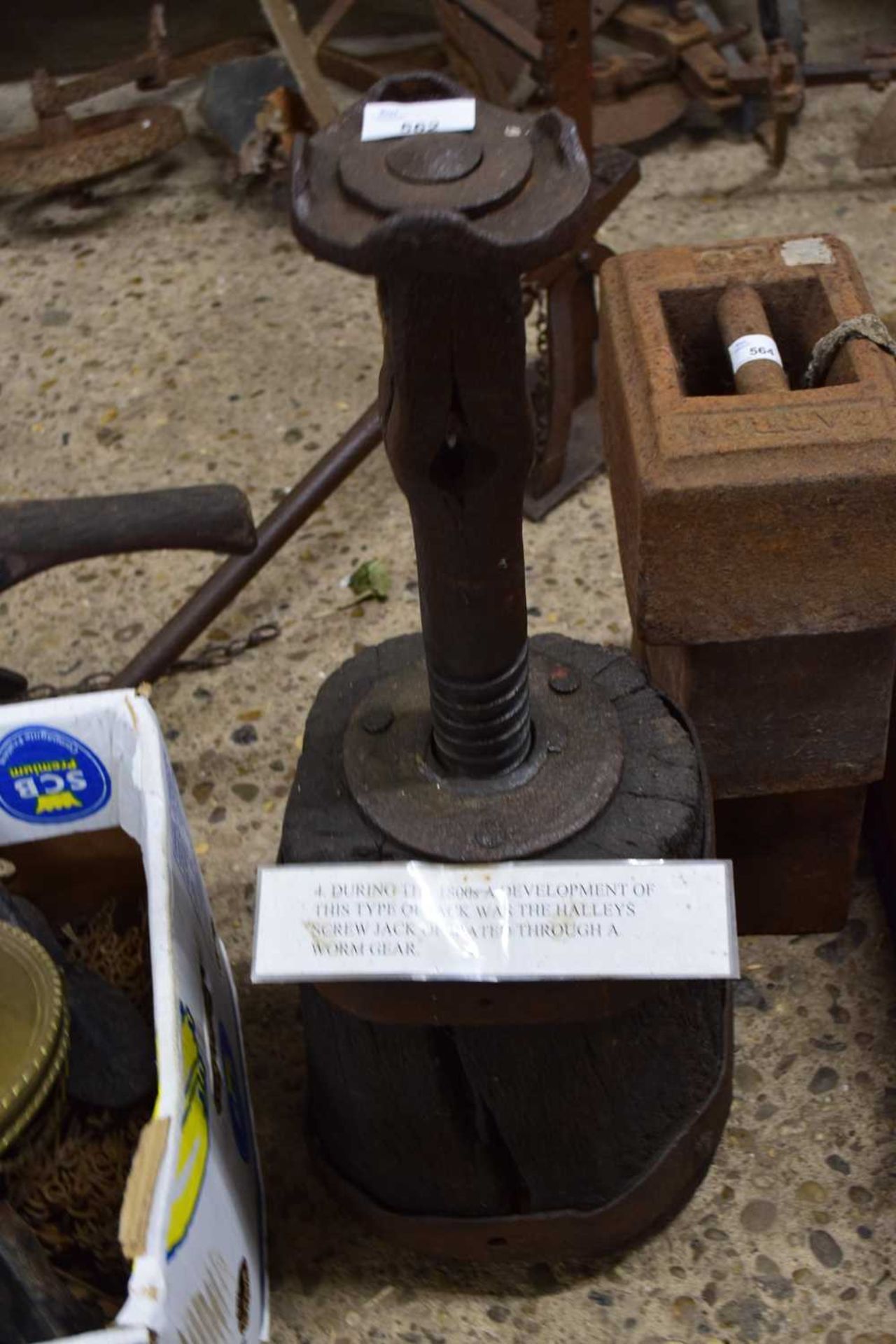 Iron cart jack with wooden base