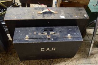 Two black painted wooden tool chests