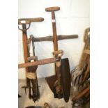 Bundle of implements to include silage knife, malt shovel and other items