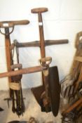Bundle of implements to include silage knife, malt shovel and other items