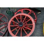 One iron and one wood framed wheel (2)