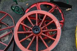 One iron and one wood framed wheel (2)