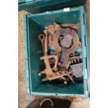 Large box of iron implements and others