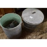 Galvanised egg preserving pail, together with a galvanised bucket and one other (3)