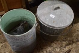 Galvanised egg preserving pail, together with a galvanised bucket and one other (3)