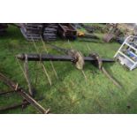 A large wood framed and iron mounted hay rake for restoration