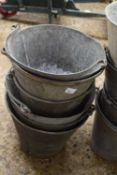 Quantity of galvanised buckets plus a large blue painted bucket