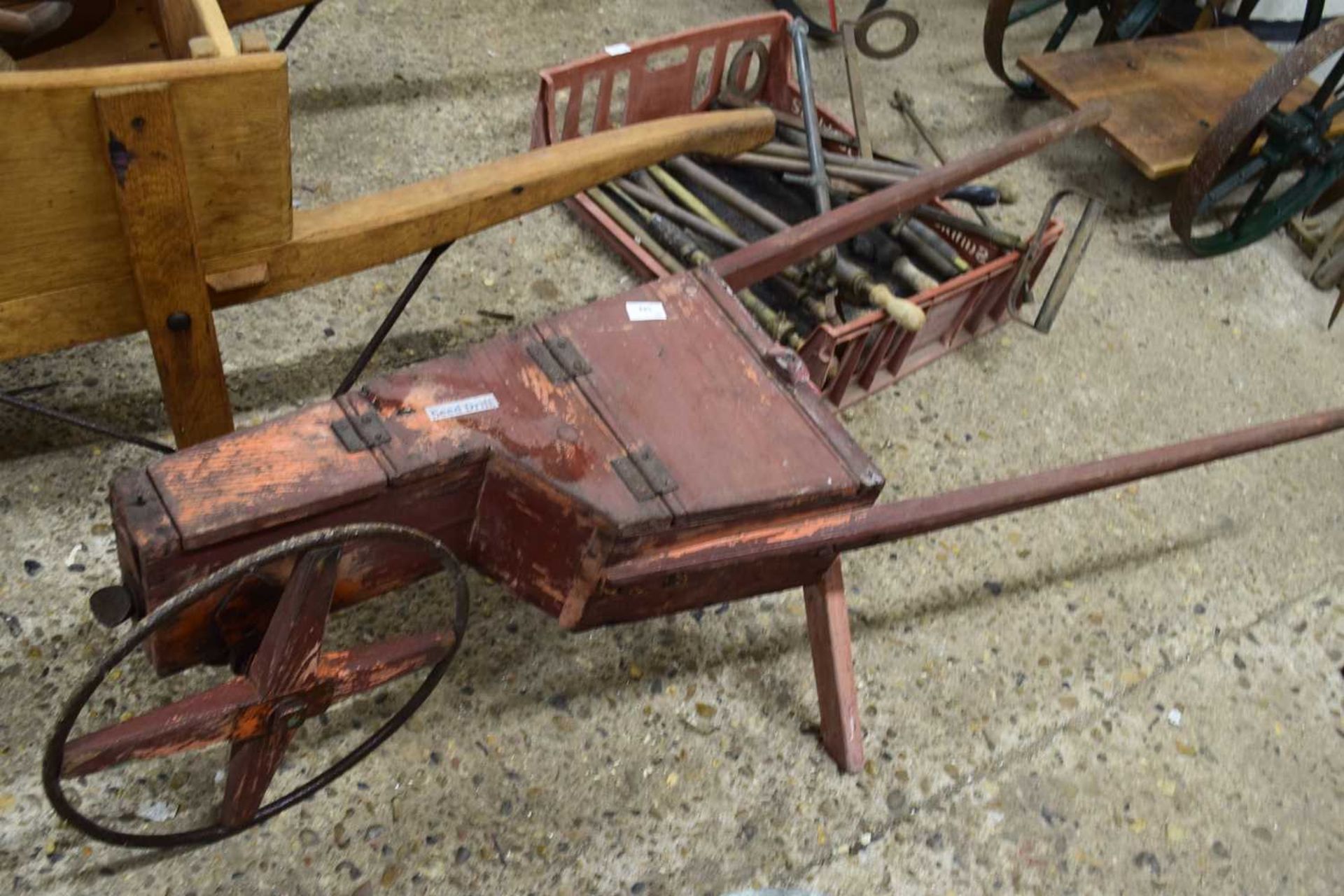 Vintage wooden framed seed drill