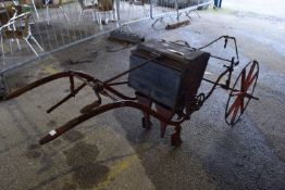 Vintage horse drawn iron framed and wood mounted seed drill by Kell & Co, Gloucester & Ross